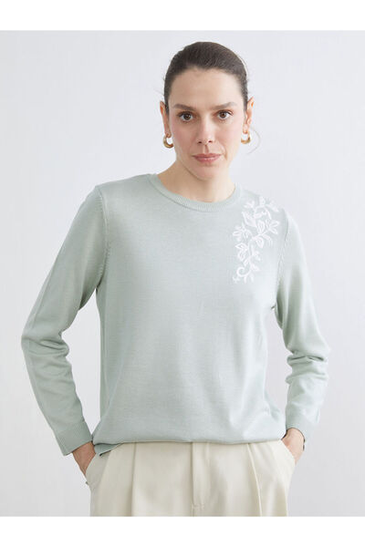 LC Waikiki Lcw Grace Green Crew Neck Rhinestone Women's Knitwear Sweater