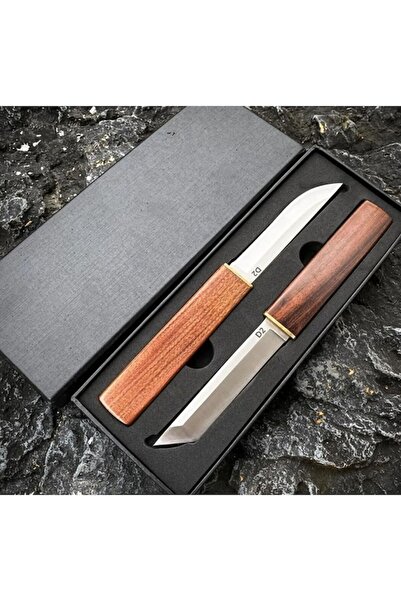 victiny Set of 2 Japanese hunting knives - wooden handle, premium finish, walnut