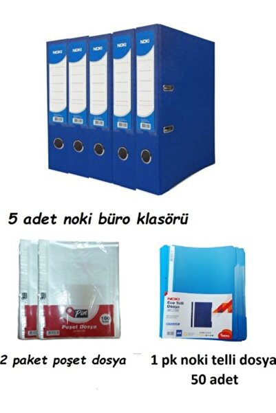 Noki Blue Wide Folder Plastic 5 Pieces 1 Pack Ring Binder File and Pouch File 2 Pack