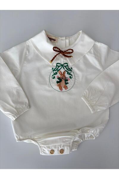il mio bambino Handmade 100% Cotton Baby Christmas Rabbit Embroidered Shirt - Long Sleeve