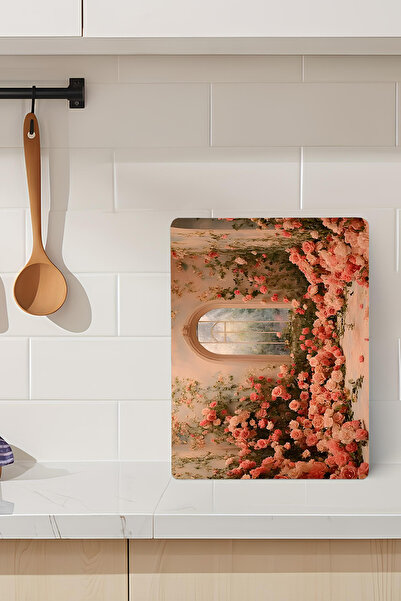 kutuTR Pink Rose Garden Themed Tempered Glass Cutting Board 21X30 cm Size Uv ...