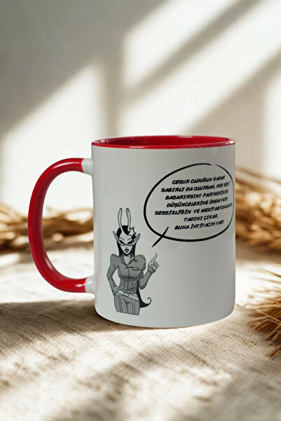 Ahinur Mutfak Aries Zodiac Porcelain Mug – Red Handle Coffee Cup with Zodiac Sign Feature Gift