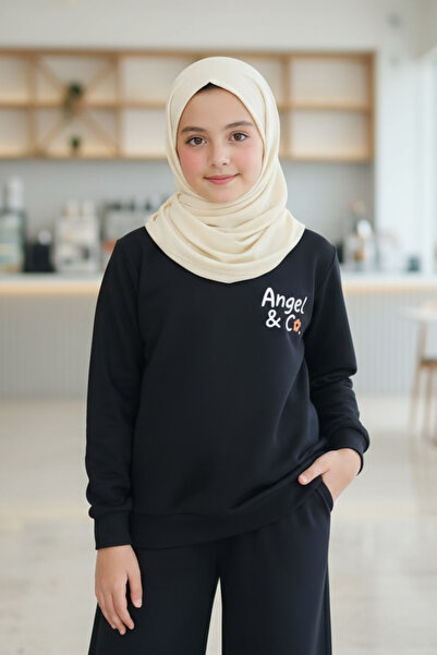 Angel&Co. Girls Clothing Cotton Wide Cut Black Girl's Tracksuit Set