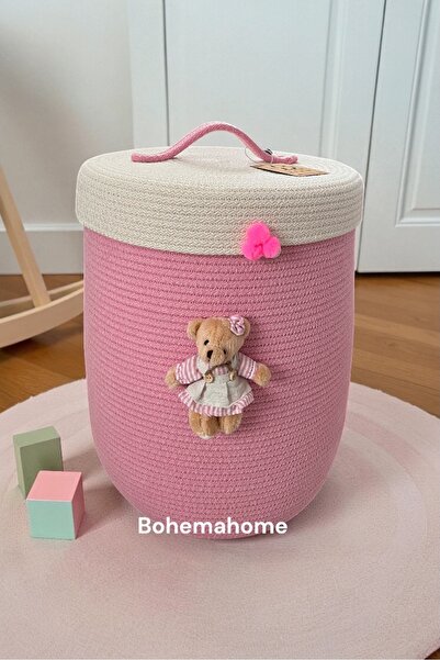 Bohemahomedecor Pembe oyuncak çamaşır sepeti çok amaçlı sepet düzenleyici