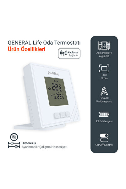 GENERAL Life Mitra HT15 RF Kablosuz Oda Termostatı - Beyaz