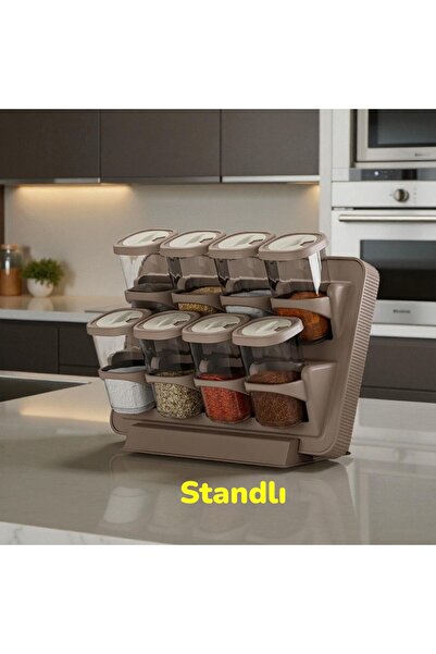 Online Home Market 8-Piece Spice Set with Stand and Countertop Cover – Adhesive Wall Mountable Design