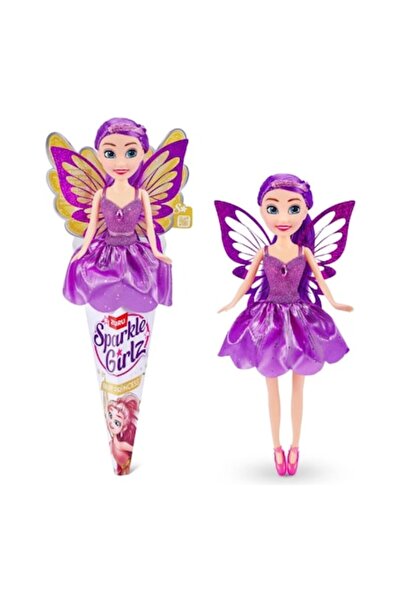 OEM Λαμπερή κούκλα νεράιδα με μαλλιά και μωβ φόρεμα, 28 εκ.