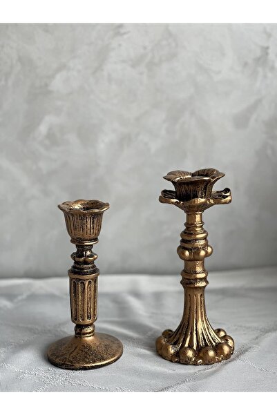 007 حاملات شموع من الراتينج كولنلالا، تصميم زهور فرنسية، برونزي عتيق (مجموعة ...