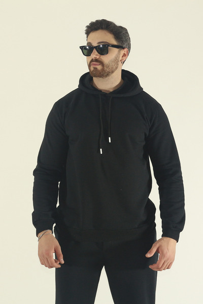 EydaMoon Men's Winter Cotton Hooded Sweatshirt Bottom Baggy Tracksuit Set-Black