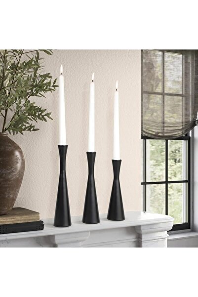 KASTWAVE Matte Black Candle Holders Set of 3 - Metal Taper Candlesticks