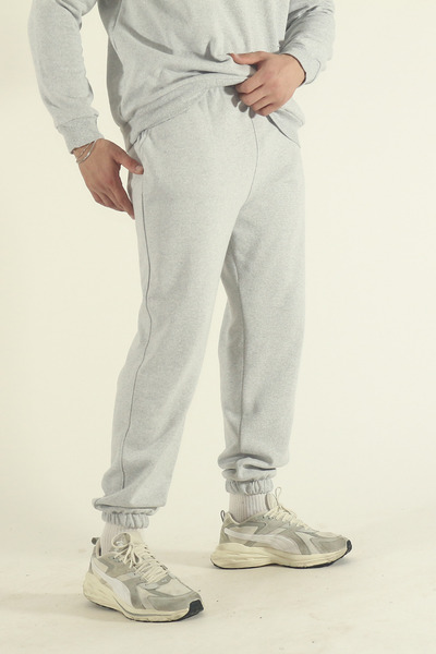 EydaMoon Мъжки зимен спортен екип с качулка и панталони - сив, с еластични маншети