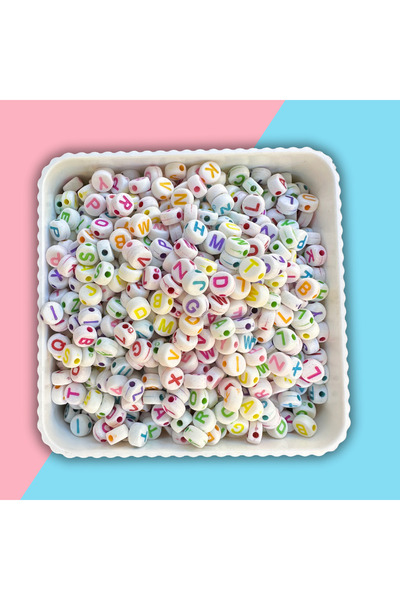 HERALDİS Harf Boncuk Yassı Şekilli Beyaz Üzeri Renkli Takı Yapım Boncuğu - MC...
