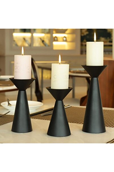 The Bros مجموعة حوامل شموع سوداء من سوجون، 3 قطع - حوامل شموع معدنية عمودية