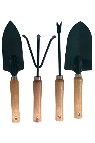 Evotools Mini unelte de grădină cu mâner din lemn, 4 buc.