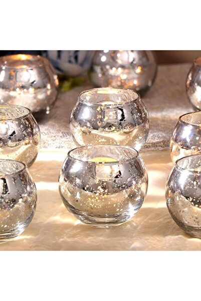 The Bros مجموعة لامورغيفت من 12 حامل شموع نذرية فضية - حوامل شموع صغيرة من زج...