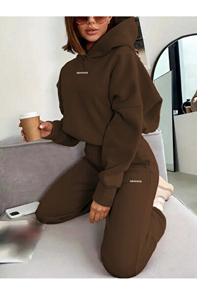 darkopia Unisex Men's Women's Graphite Printed Oversized 3 Thread K Hooded Tracksuit Set