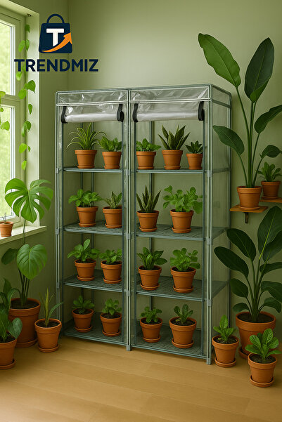 Trendmiz 2 Bölmeli Şeffaf Sera Dolabı | 7 Katlı Raflı Bitki Yetiştirme ve Kor...