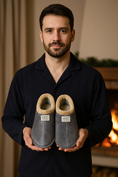 meko aksesuar UCC Erkek Kışlık Ev Terliği – Peluş Astar, Yumuşak Taban, Kaymaz ve Sıcak Tutucu