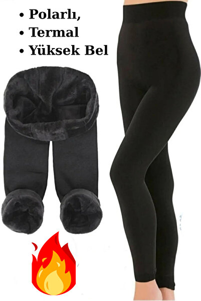 Nana & Mayka Moda Дамски черни термо чорапогащи – висока талия, подплата от ф...