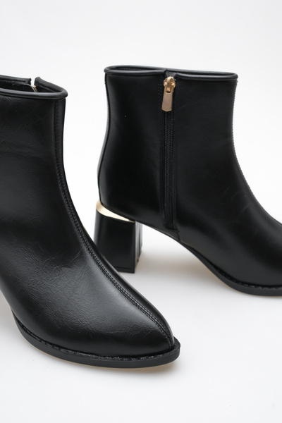 Long Star Kadın Siyah Rugan Metal Topuk Detaylı 6 cm Kalın Topuklu Fermuarlı ...