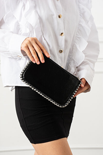 pasyone Black Bead Detailed Chain Strap Women's Bag