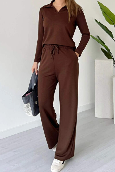 Mogi Butik Women's Modal Fabric Polo Neck Long Sleeve Suit 3114