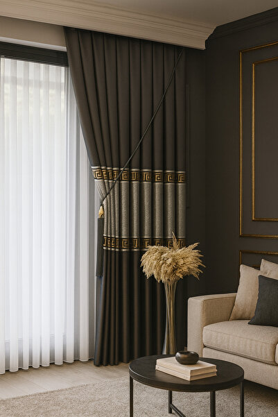 Emuz Fon Perde Azra Desen Seri Göbek Orta Desen Fon Perde Karartma,Blackout,(...