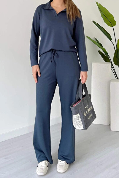 Mogi Butik Women's Modal Fabric Polo Neck Long Sleeve Suit 3114