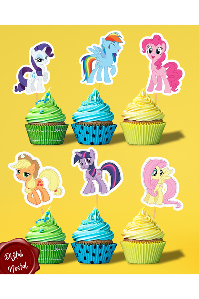 Dijital Nostal Unicorn Temalı 12 Adet Pasta Cupcake Süsü Doğum Günü Partisi