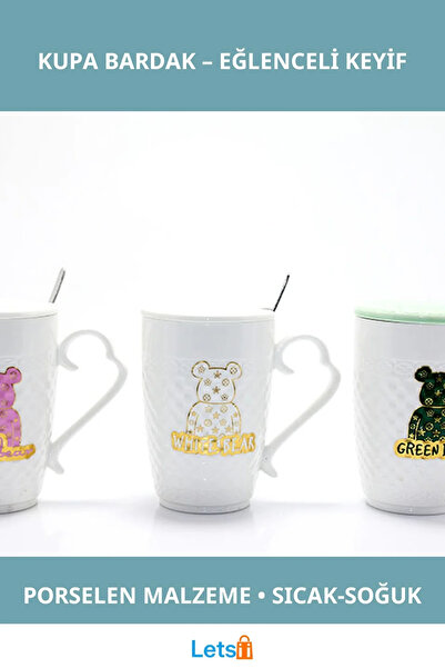Letsii Decorative Porcelain Mug with Cute Teddy Bear Design