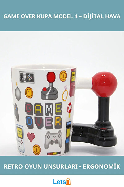 Letsii كوب من البورسلين بتصميم لعبة ريترو بعنوان Game Over