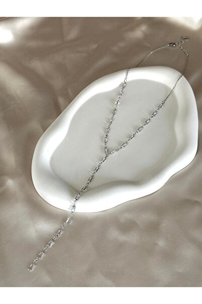 asal jewelry Silver Zirkon Taşlı Y Model Kolye