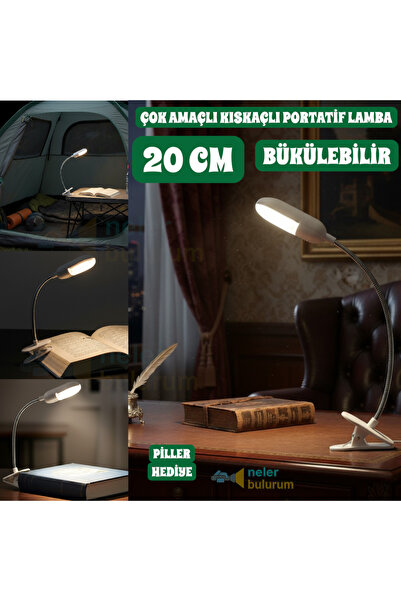 nelerbulurum Mandallı Pilli Ledli 20CM Gece Yatakta Kitap Okuma Ve Aydınlatma...