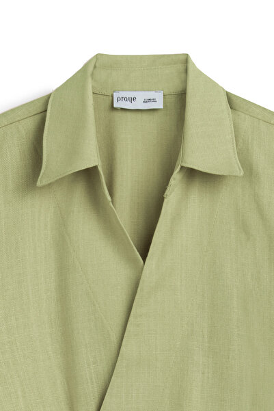 praye Single Button Raw Linen Jacket Mint