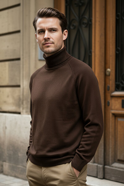 CHUBA Men's Turtleneck Standard Fit Italian Raglan Knitwear Sweater Brown 26W2013