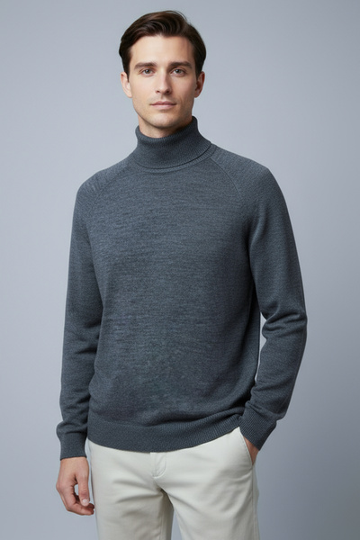 CHUBA Men's Turtleneck Standard Fit Italian Raglan Knitwear Sweater Anthracite 26W2013