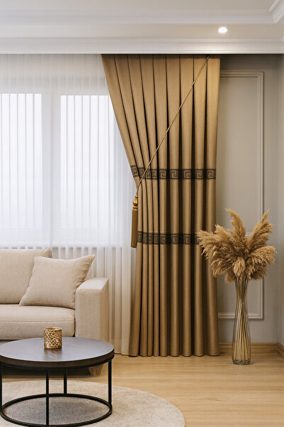 Emuz Pano Fon Perde Koyu Krem Gold Fon Perde Karartma,Blackout,(TEK KANAT)