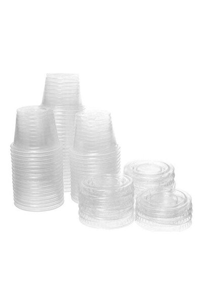 GENERIC4 مجموعة من 50 كوب صلصة بلاستيكي صغير للاستخدام مرة واحدة مع أغطية، شف...