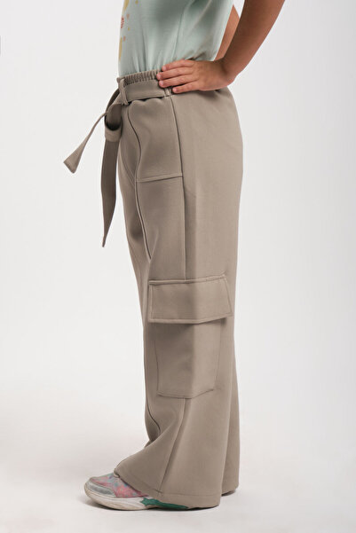 WE AND ME Wide Leg Rubber Waistband Belted Pocketed Girls' Trousers