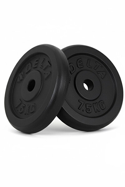 Delta Döküm Plaka Siyah 7.5 KG x 2 Adet Toplam 15 Kg | Ağırlık Dambıl Plakası Dayanıklı ve Ergonomik Set