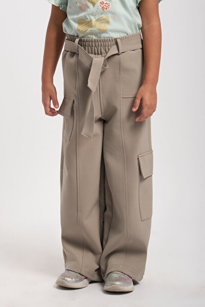 WE AND ME Wide Leg Rubber Waistband Belted Pocketed Girls' Trousers
