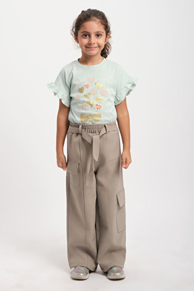 WE AND ME Wide Leg Rubber Waistband Belted Pocketed Girls' Trousers