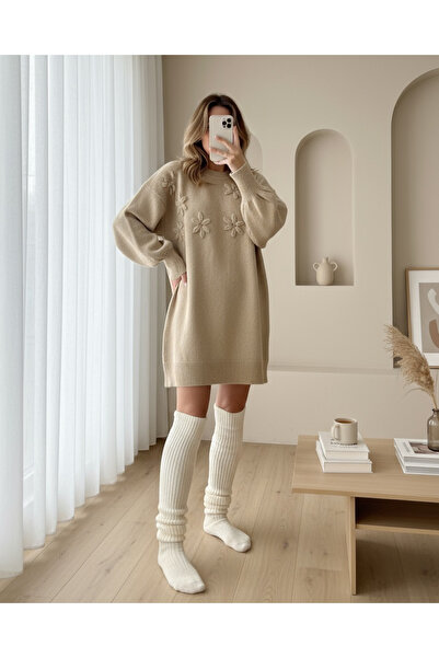 MissRunin Çiçek Desenli Taşlı Yumoş Triko Kazak