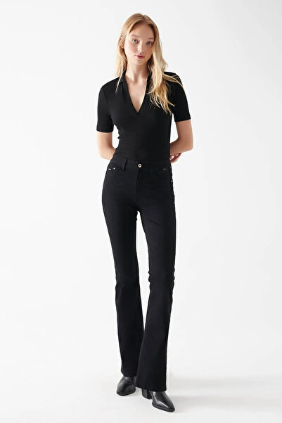 Ramrod Layla Black Flare Leg Jeans Extra Lycra High Waist Long Leg (collector)