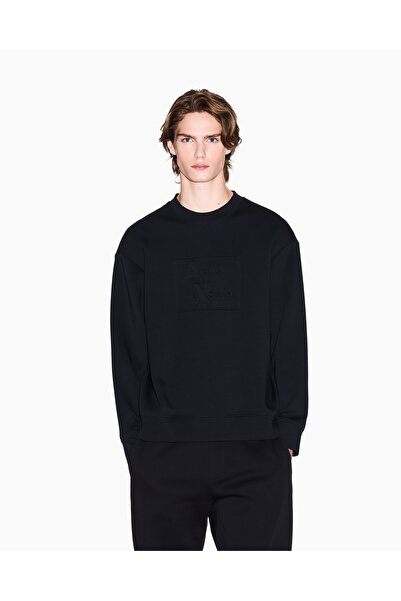 Armani Exchange Men's Regular Fit Brand Logo Crew Neck Cotton Long Sleeve Black Sweatshirt Xm001371 Af13047-Uc