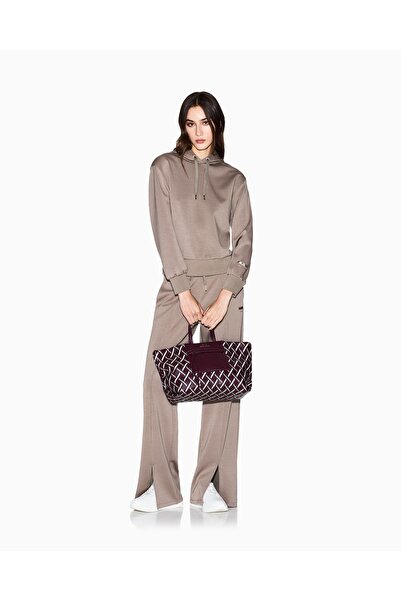 Armani Exchange Women's Comfortable Fit Pleated Elastic Waist Slit Wide Leg Brown Trousers Xw001289 Af16111-U