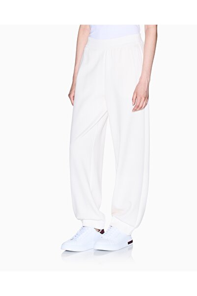 Armani Exchange بنطلون نسائي مريح بخصر مطاطي وساق مطاطية من القطن بلون إكرو XW001011 AF16111-U1003