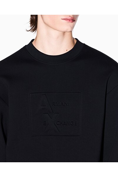 Armani Exchange Men's Regular Fit Brand Logo Crew Neck Cotton Long Sleeve Black Sweatshirt Xm001371 Af13047-Uc