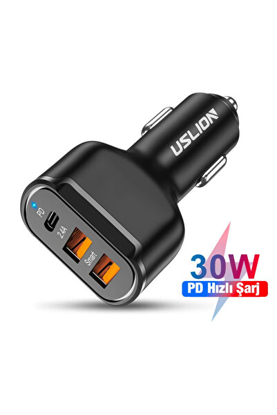 EASERA TİCARET شاحن سيارة USLION بقوة 30 واط مع منفذين USB ومنفذ Type-C، شحن ...