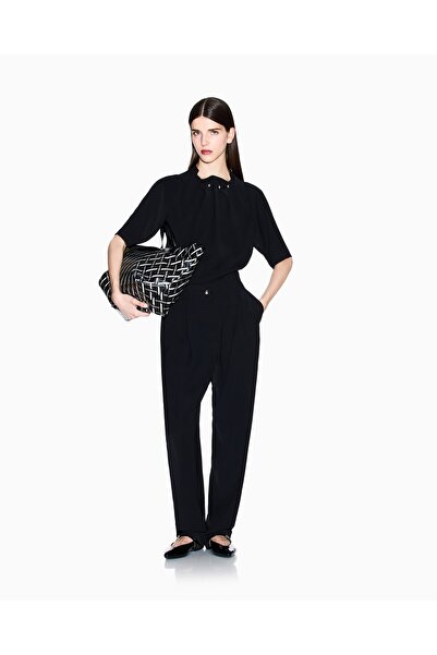 Armani Exchange Women's Comfortable Fit Pleated Straight Leg Black Pants Xw001270 Af16125-Uc001